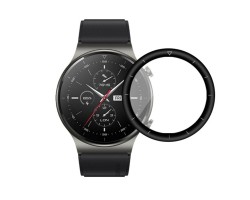 Képernyővédő üveg fólia Huawei Watch GT 2 Pro (1 db-os, 0.2mm, edzett üveg, karcálló, 9H,) ráhajló fekete vonalazott kerettel 